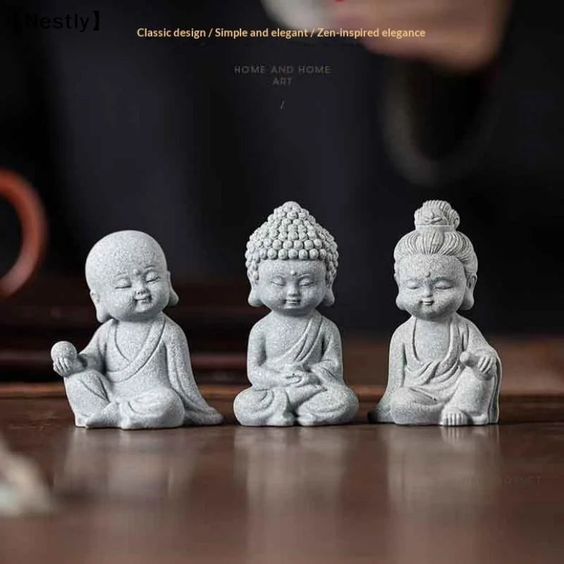 Chinese Style Buddha Statue Cute Little Monk Figurines Fish Tank Moss Landscaping Zen Oriental Aesthetic Garden Decoration〔Nest〕