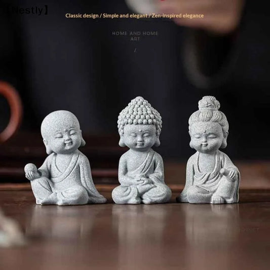 Chinese Style Buddha Statue Cute Little Monk Figurines Fish Tank Moss Landscaping Zen Oriental Aesthetic Garden Decoration〔Nest〕