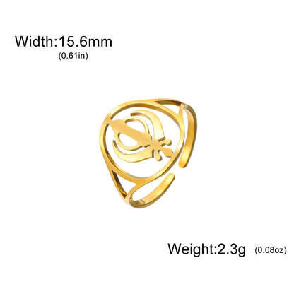 Hollow out Sikh symbol ring, stainless steel adjustable ring, sickle element, fashionable jewelry gift