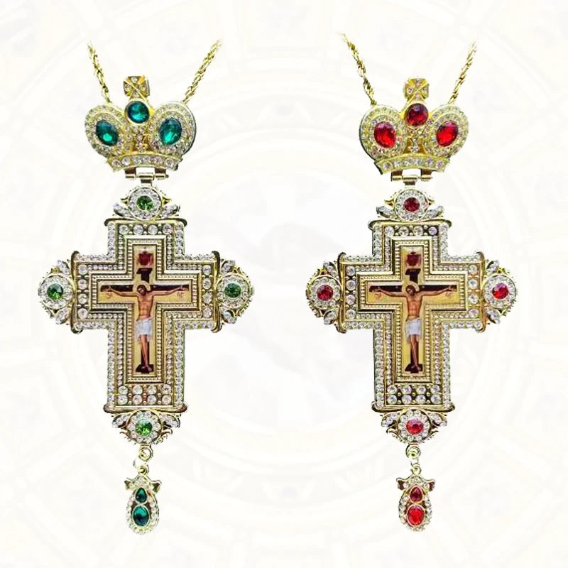 HTISOK Orthodox Cross Necklace Jesus Crucifix Pendants Gold Chain Religious Jewelry православным крестом