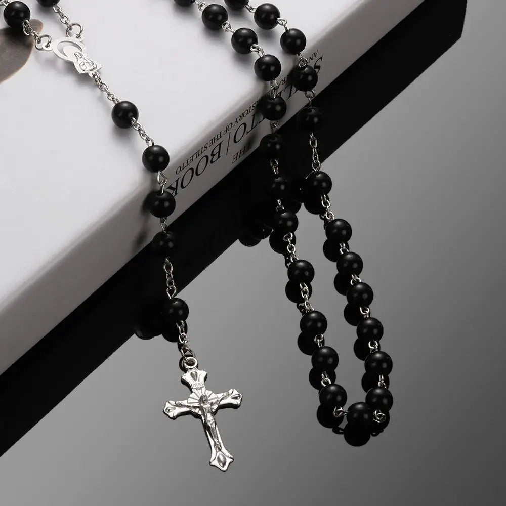 Fashion Vintage Crucifix Virgin Mary Pendant Cross Necklace Jesus Rosary Beads Chain