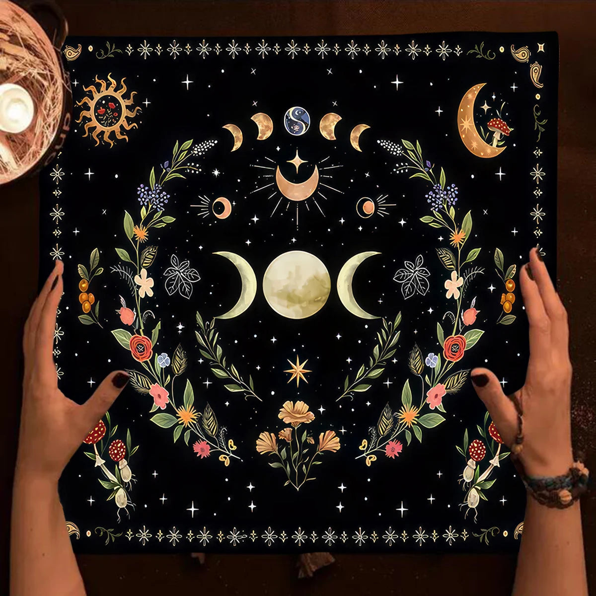 Tree Of Life Tarot Card Tablecloth Moon Phase Plants Table Cloth For Tarot Witch Wicca Altar Cloth Divination Cloth Card Pad