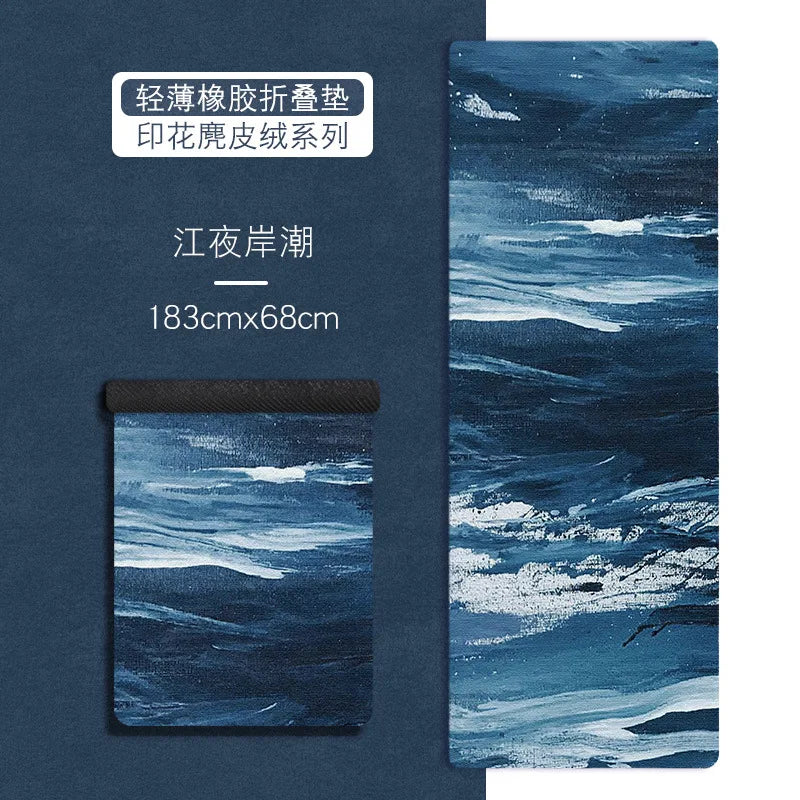 Ultra-thin Folding Yoga Mat Natural Rubber Suede Print Exercise Portable Sweat-absorbing Meditation Aesthetics DIY 183*68*0.1cm