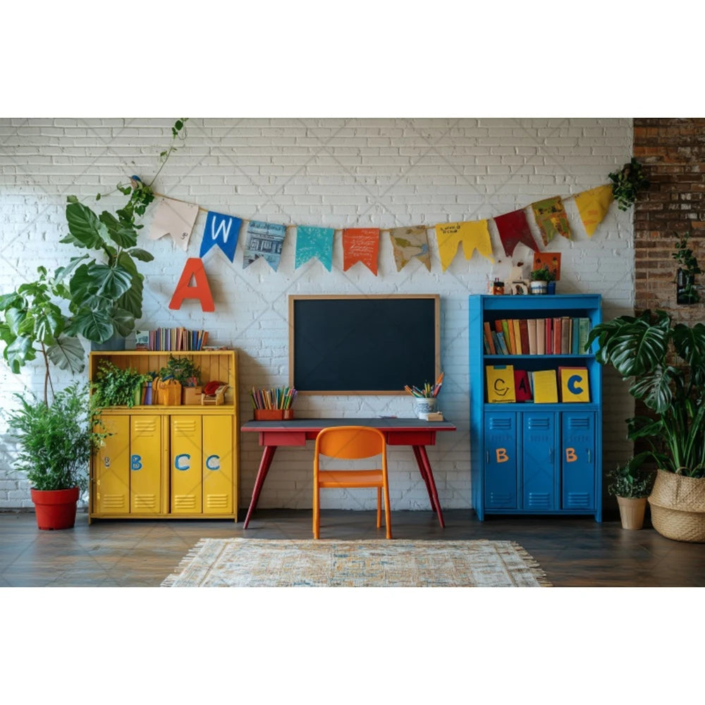 Back To School Season Backdrop Bookcase Blackboard Book Pencil Table Children Graduation Holiday Party Photography Background