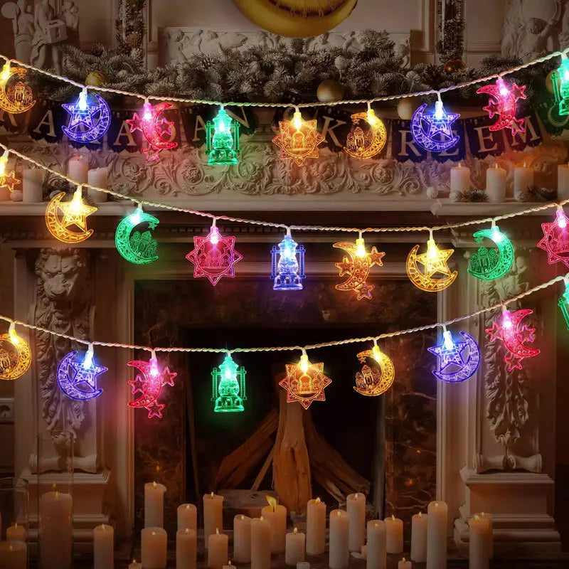 1.5/3M EID Mubarak LED String Lights Moon Star Castle Lantern Light Islam Muslim Festival Party Ramadan for Home Decoration 2026