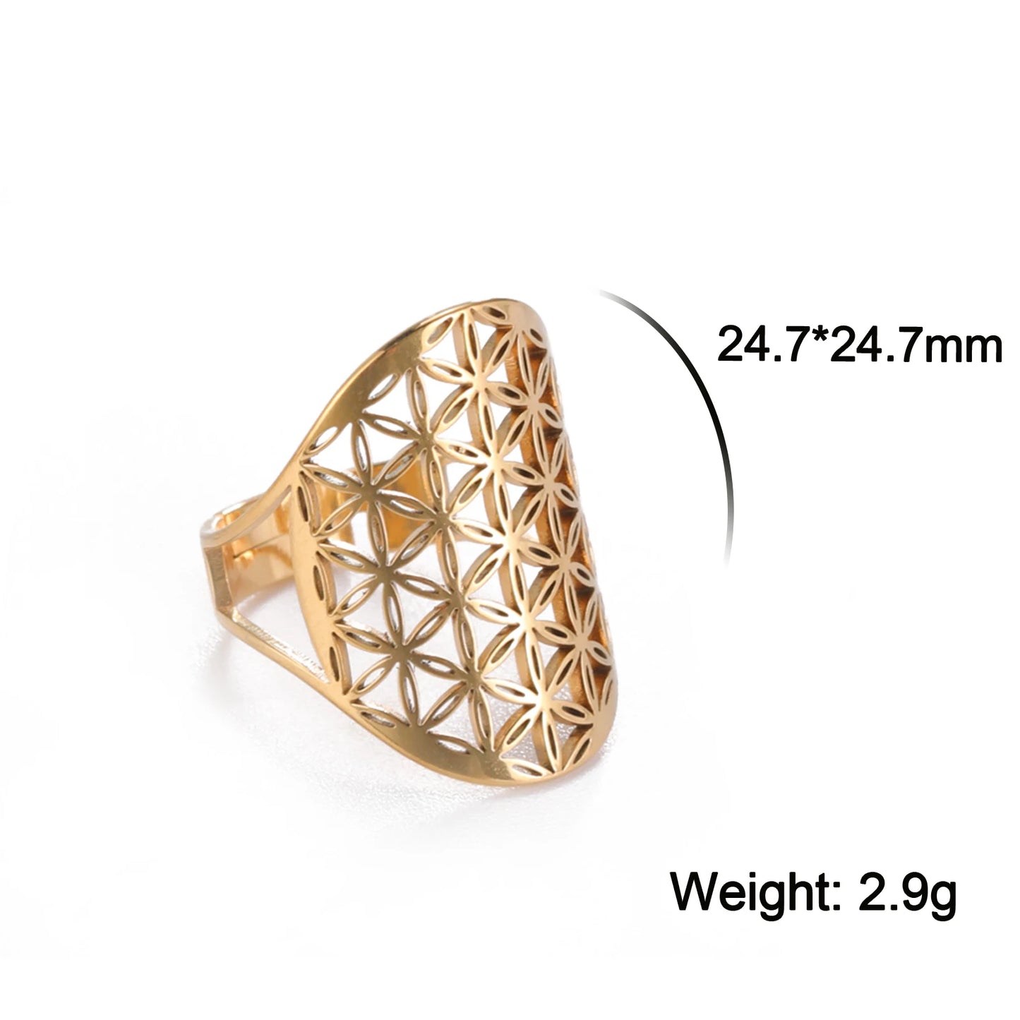 Unift Sacred Geometry Flower of Life Ring Adjustable Stainless Steel Ring Men Women Accessories Vintage Filigree Jewelry Gifts