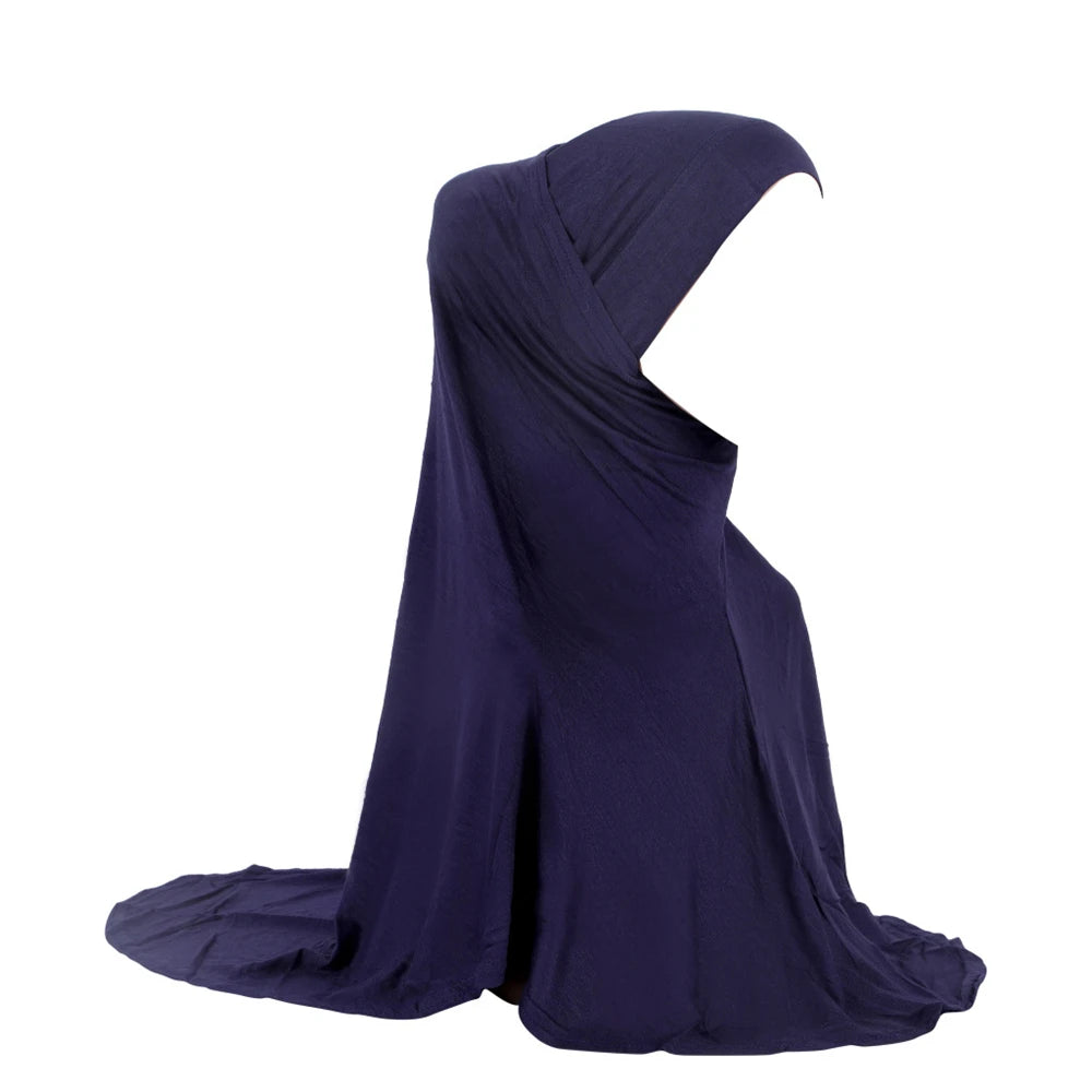 Women 2 Piece Solid Color Amira Jersey Muslim Hijab Soft Stretch Head Scarf with Tube Inner Underscarf Cap Hood Prayer Turbante