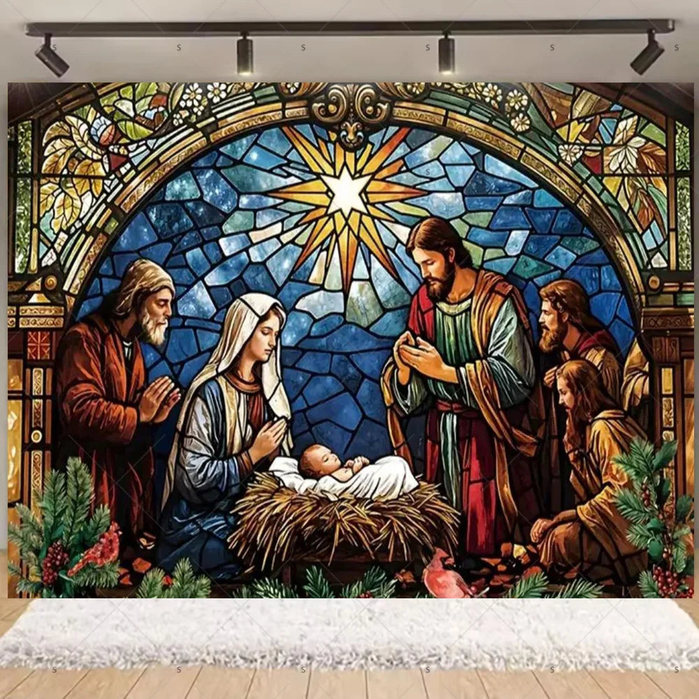 Birth of Jesus Background Party Decoration Supplies Merry Christmas Baby Shower Supplies Banner Backdrop Decor Photo Shoot Props