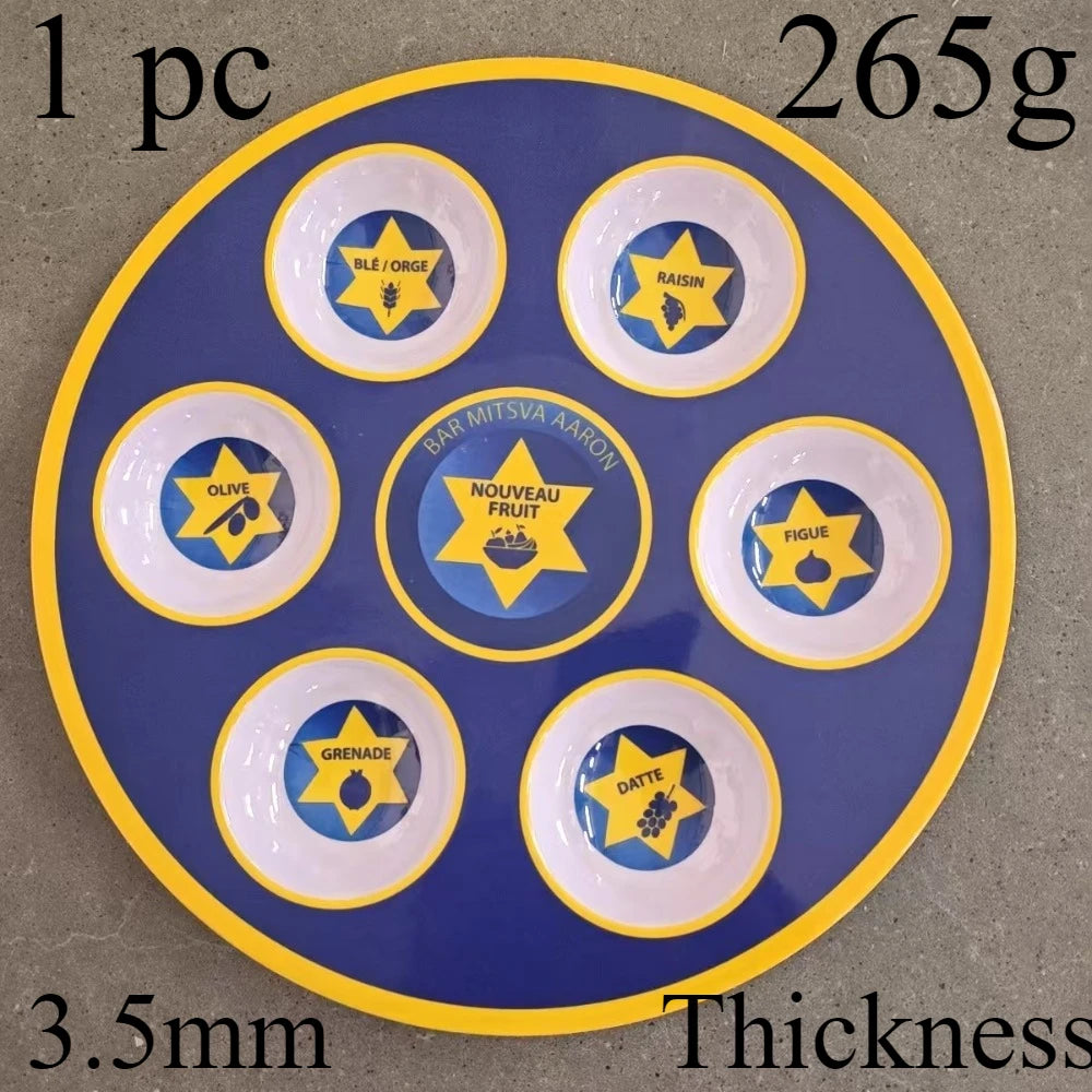 Jewish 6-Section Passover Seder Plate - Kosher, Melamine/Plastic/Silicone/Disposable Paper, with Food Labels & Elegant Designs