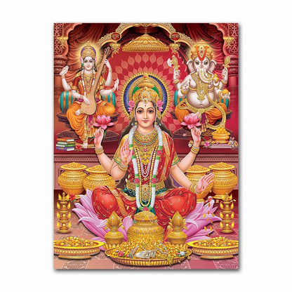 India Hindu Golden Ganesha Temple Poster Shiva Parvati Painting Canvas Prints Elephant God Religion Picture Room Hoom Wall Decor