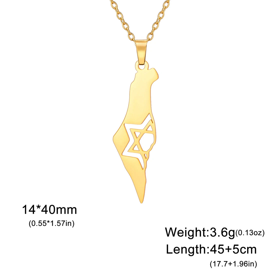 EUEAVAN Israel Palestine Map Necklaces for Women Men Stainless Steel Hebrew Star of David Pendant Jewish Jewelry Gifts Wholesale