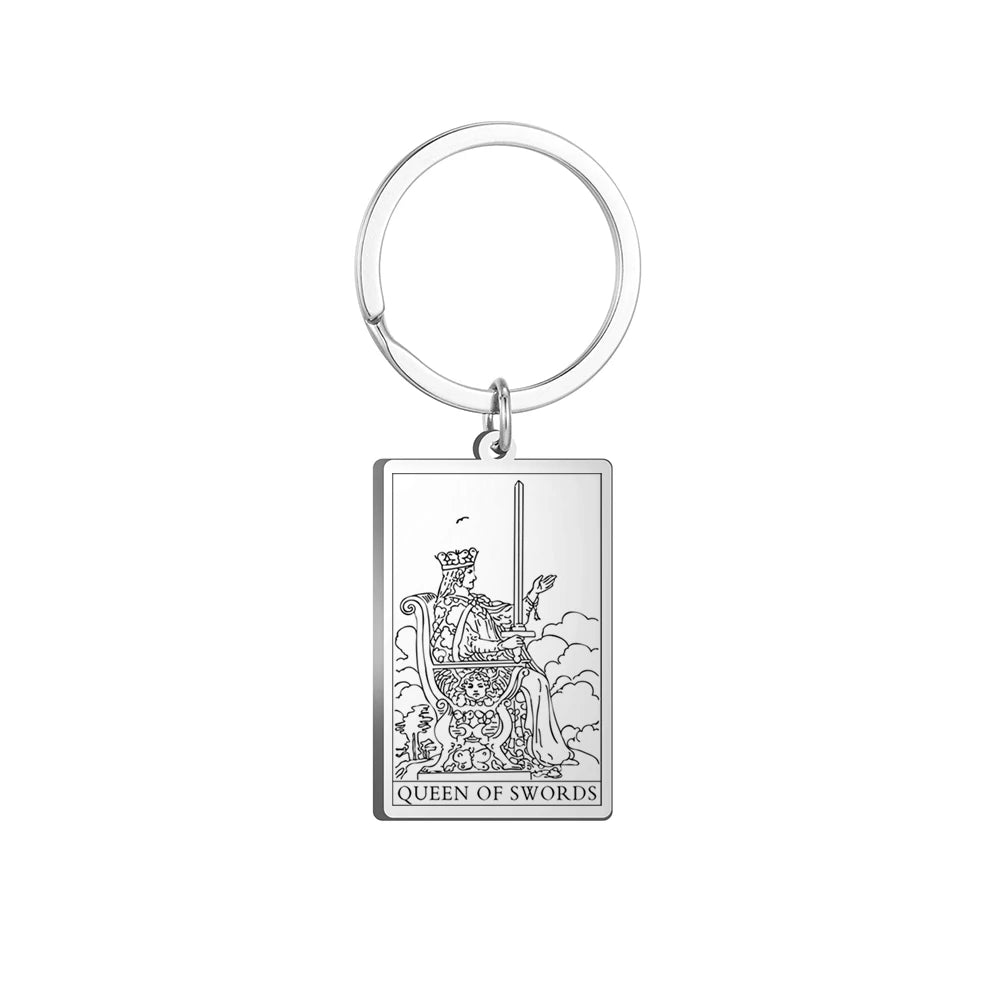 Dawapara Tarot Cards Keychains Stainless Steel Vintage Amulet Good Luck The Major Arcana Keyring Wiccan Jewelry