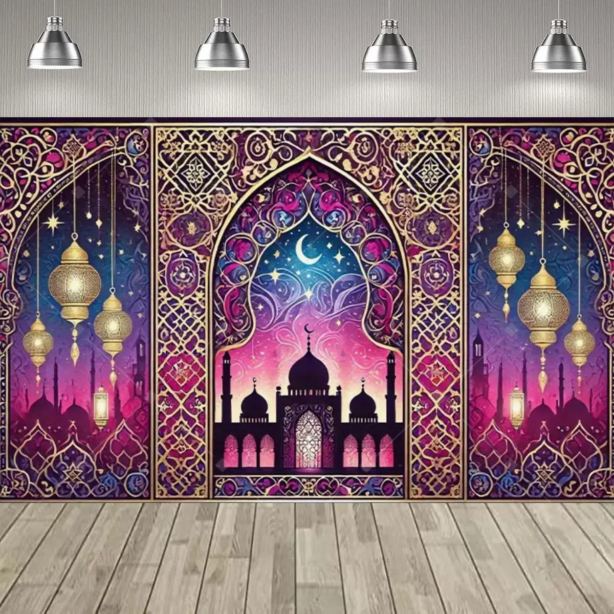 Eid al Fitr Party Supplie Decoration Backdrop Islamic Mosque Architecture Mubarak Ramadan Party Festival Celebration Banner
