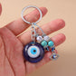 Aihua Lucky Eye Alloy Fatima Hand Keychain Heart Glass Bead Blue Turkish Evil Eye Key Chain Car Keyring for Women Men Jewelry