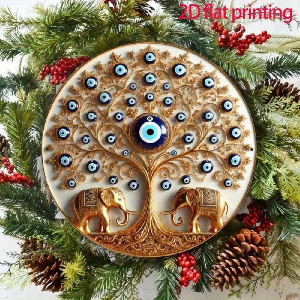 Evil Eye Round Wall Decor - Bohemian Hanging Wall Art for Living Room Bedroom Office Home Decoration