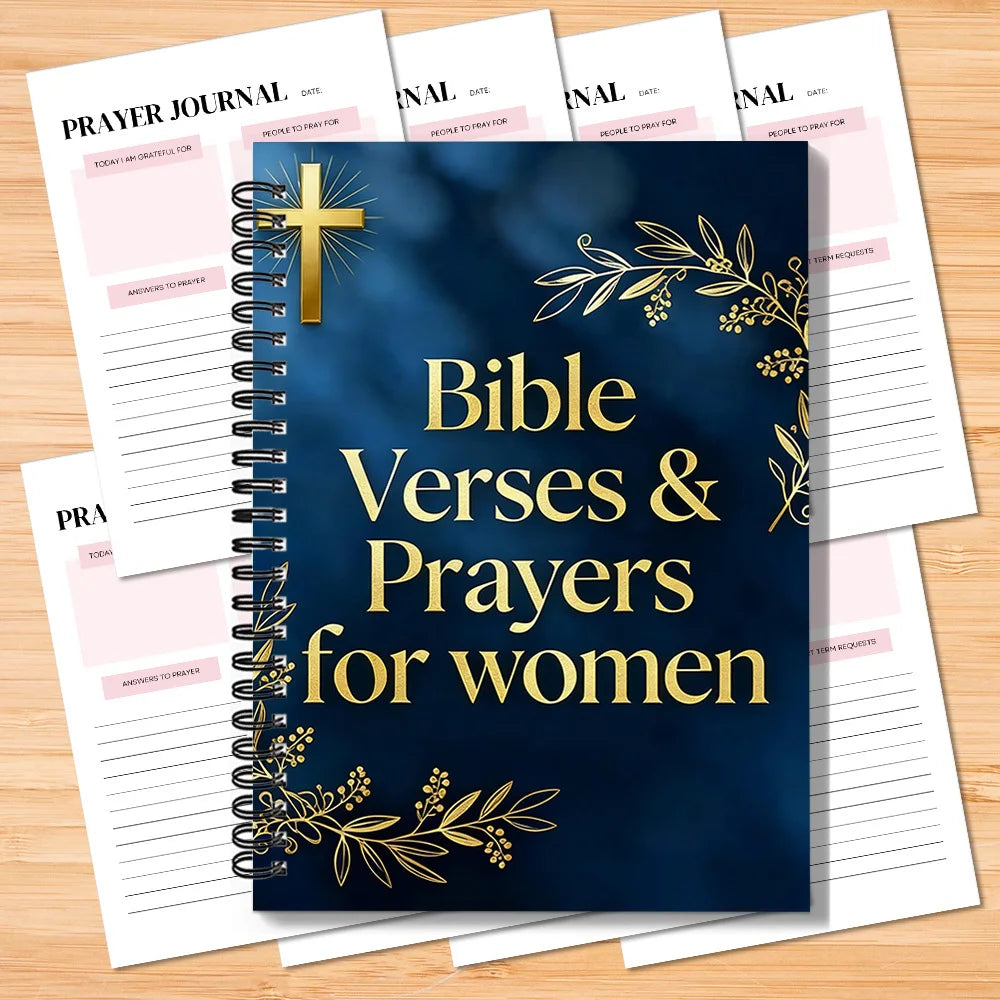 1PC Navy Blue Christian Spiral Notebook, Gold Foil Cross & Floral Bible Verse Journal, Women's Prayer & Gratitude Planner For Of