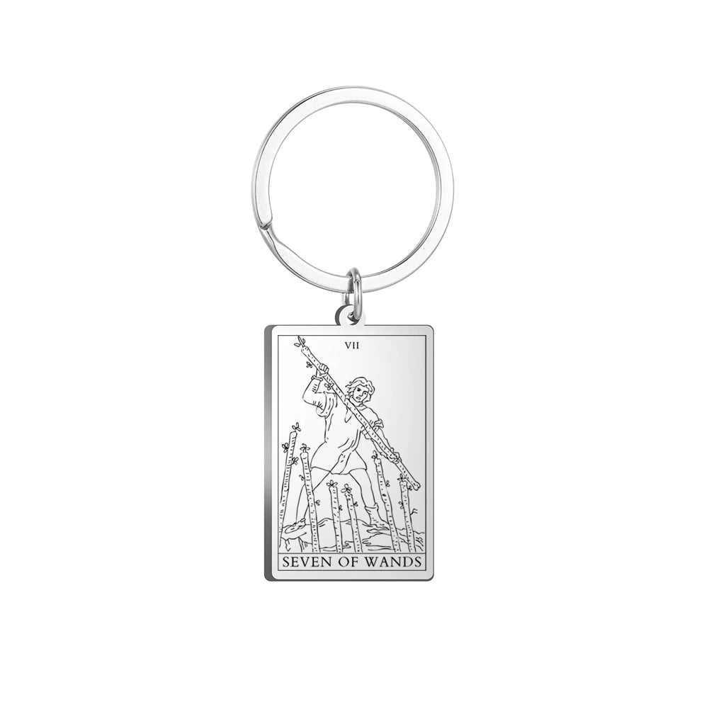 Dawapara Tarot Cards Keychains Stainless Steel Vintage Amulet Good Luck The Major Arcana Keyring Wiccan Jewelry