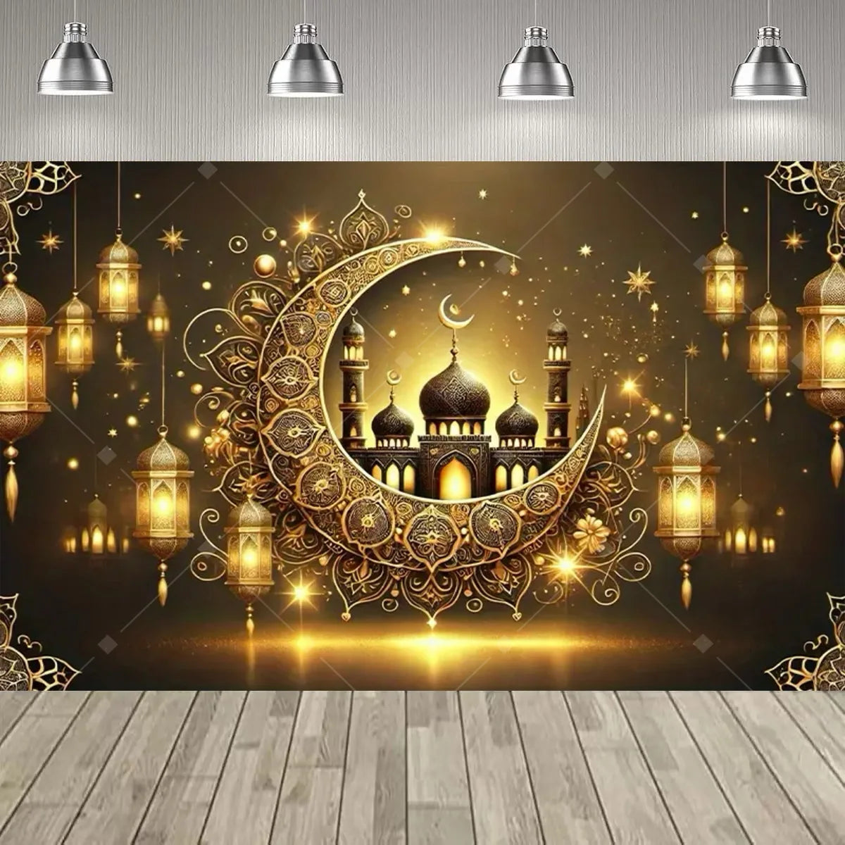 Eid al Fitr Party Supplie Decoration Backdrop Islamic Mosque Architecture Mubarak Ramadan Party Festival Celebration Banner