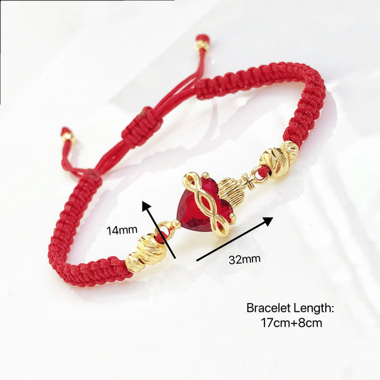 Red/Black Rope Braided Sacred Heart Shaped Crystal Cross Bracelet Classic for Men Women Lucky Religious Jewelry Party Gift