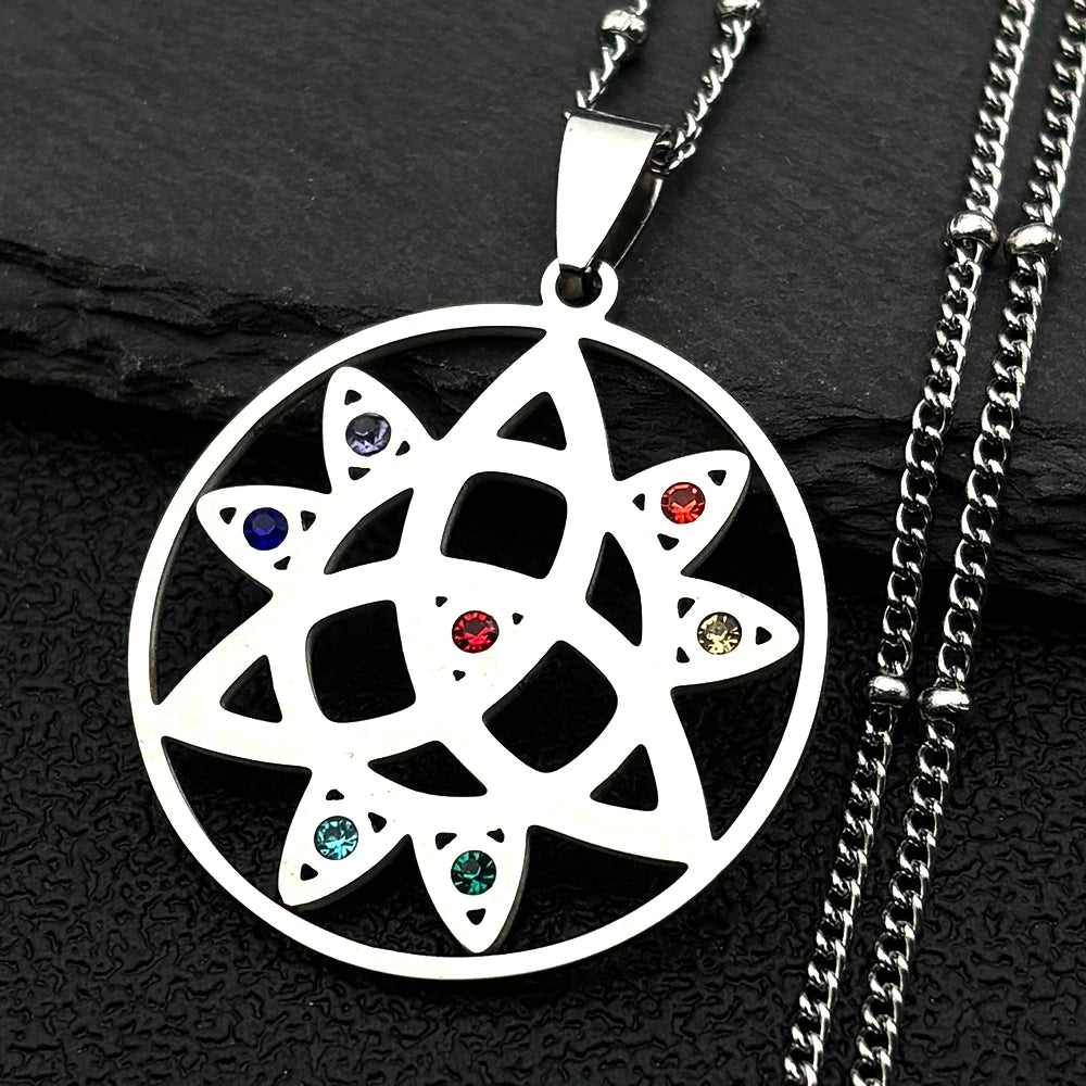 7 Chakra Sacred Geometry Metatron Necklace for Women Flower of Life Stainless Steel Stone Necklaces Reiki Healing Jewelry 9758