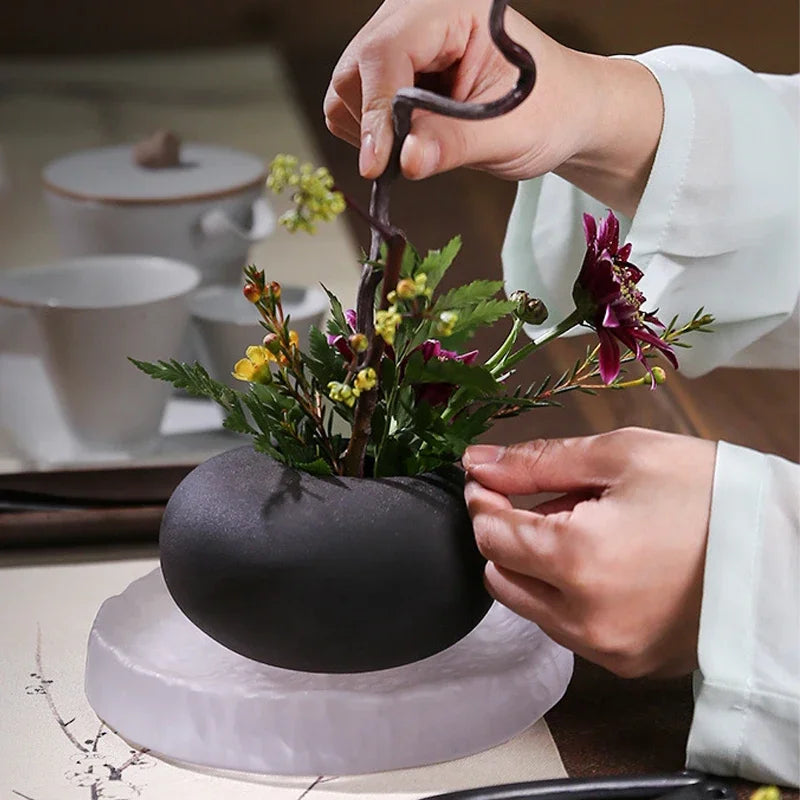 Ceramic Vase Japanese Style Ikebana Kenzan Zen Tea Ceremony Tea Table Flower Arrangement Vase Floral Art Fixed Arranging Tool