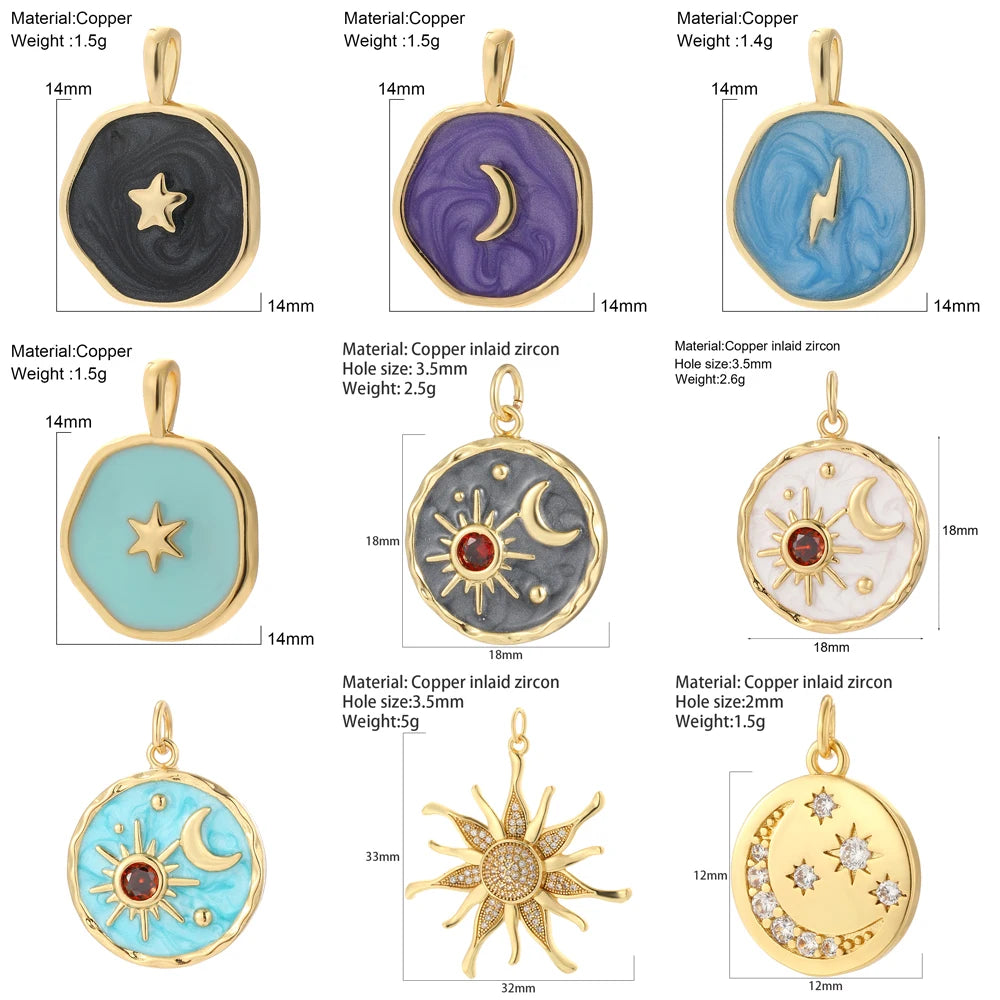 Bohemian Star Sun Moon Charms for Jewelry Making Cute Enamel Planet Gold Color Diy Earrings Necklace Bracelet High Quality
