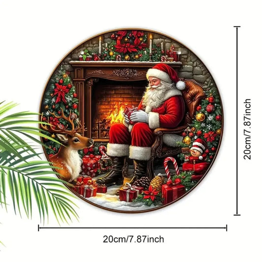 Vintage Santa Claus Circular Wooden Sign, Suitable for Homes, Living Rooms, Garages, Coffee Shops, Christmas Decorations, Gifts