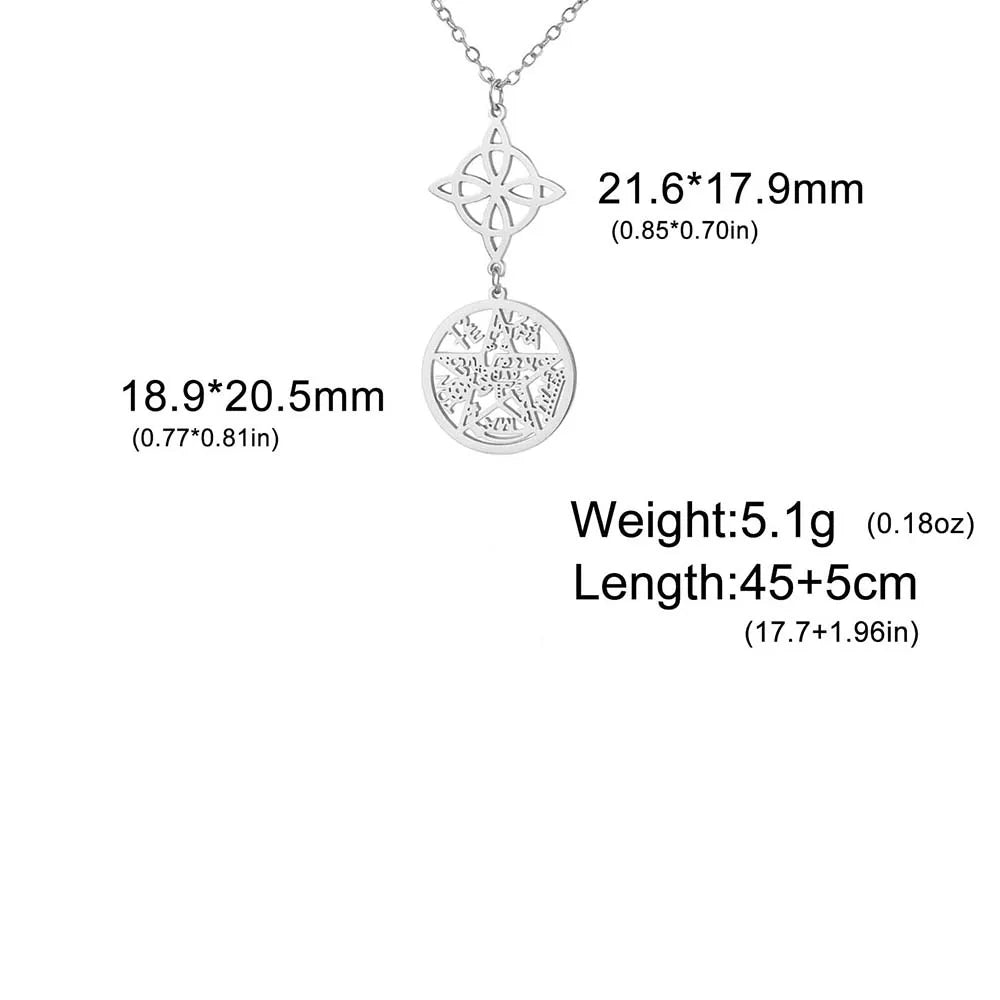 Double Amulet Protection Necklace witch Knot Pentagram Tetragrammaton Stainless Steel Protection Jewerly Wholesale