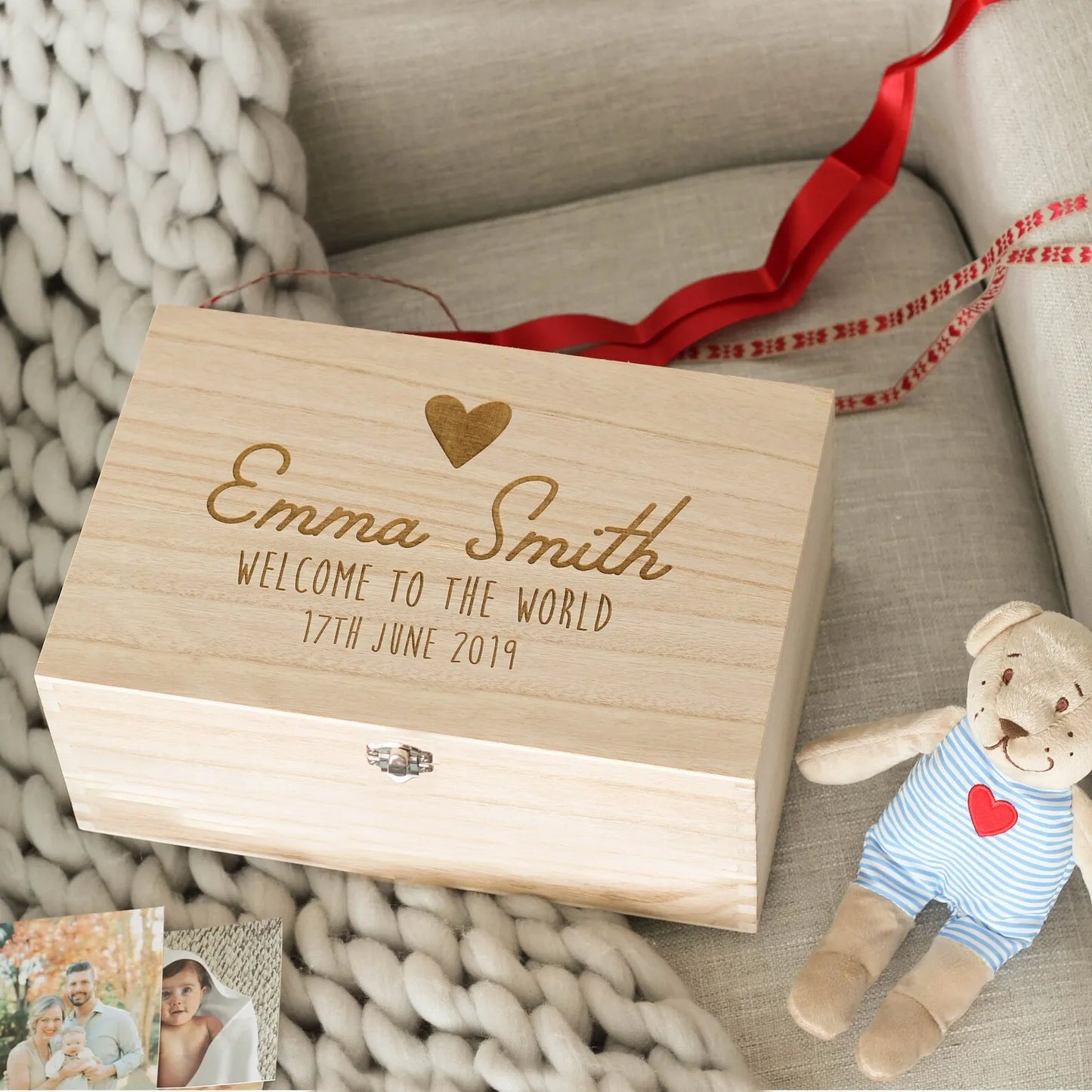 Personalized Wooden Baptism Keepsake Box ,Baptism Gifts For Baby Girl Or Baby Boy, Engraved Memory Box That Pattern With Wreath