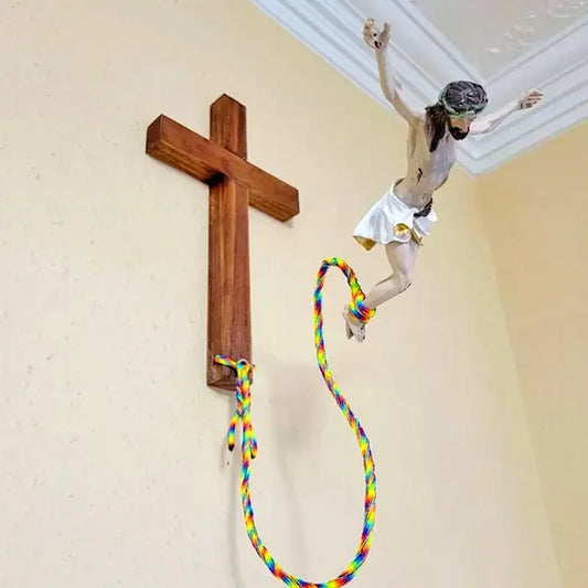 Bungee Jesus Crucifix Wall Art Decor Jumping Jesus Resin Figurine Decorative Jesus Resin Craft Statues for Home Church Living