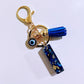 Blue Resin Initial Keychain - Evil Eye Letter Charm with Rhinestones & Tassel, Stylish Gift for Women, Lobster Clasp Accessory