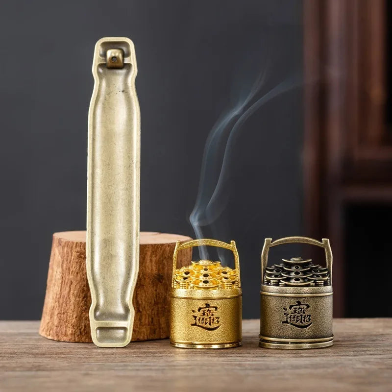 Mini Bucket Shaped Incense Burner Lucky Wealth Desktop Ornament for Home Meditation Aroma Gold Ingot Fortune
