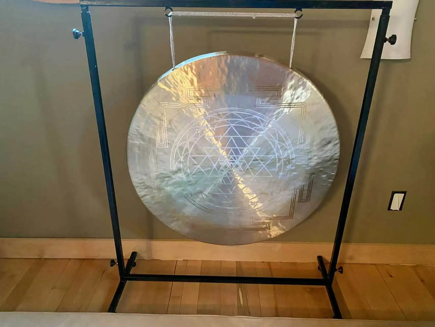 Arborea Sound Healing Gongs-Customized Sri Yantra White Chau Gong 45cm-90cm and Mallet Meditation Gong Long Sustain Percussion
