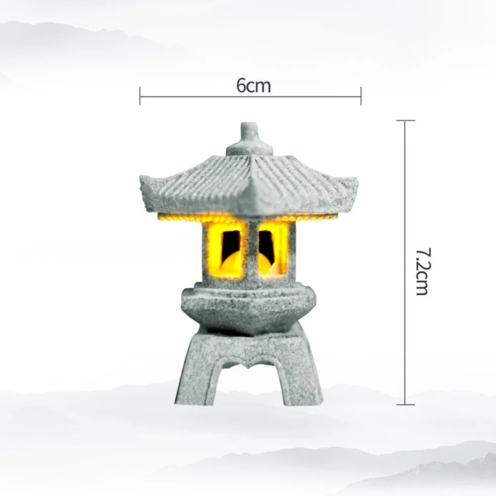 New Mini Pagoda Lantern Light Garden Statue Decorative Sand Stone Micro Landscape Lamp Zen Yard Miniature Bonsai