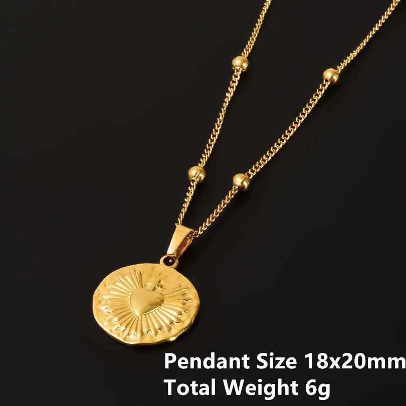 1Pc Religious Christian Catholic Sacred Heart Pendant Necklaces Stanless Steel Gothic Moth Textured Love Collares Jewelry
