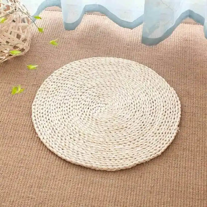 Rounded Mat Grass Woven Thin Foldable Window  Meditation Pad Yoga Mat Home Decorative Fabric Sitting Cushion