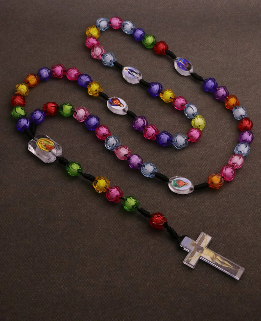 Cottvott Colorful Acrylic Beads Rosary Necklace Cross Pendant Prayer Chaplet Confirmation Communion Jewelry Sacraments Gifts