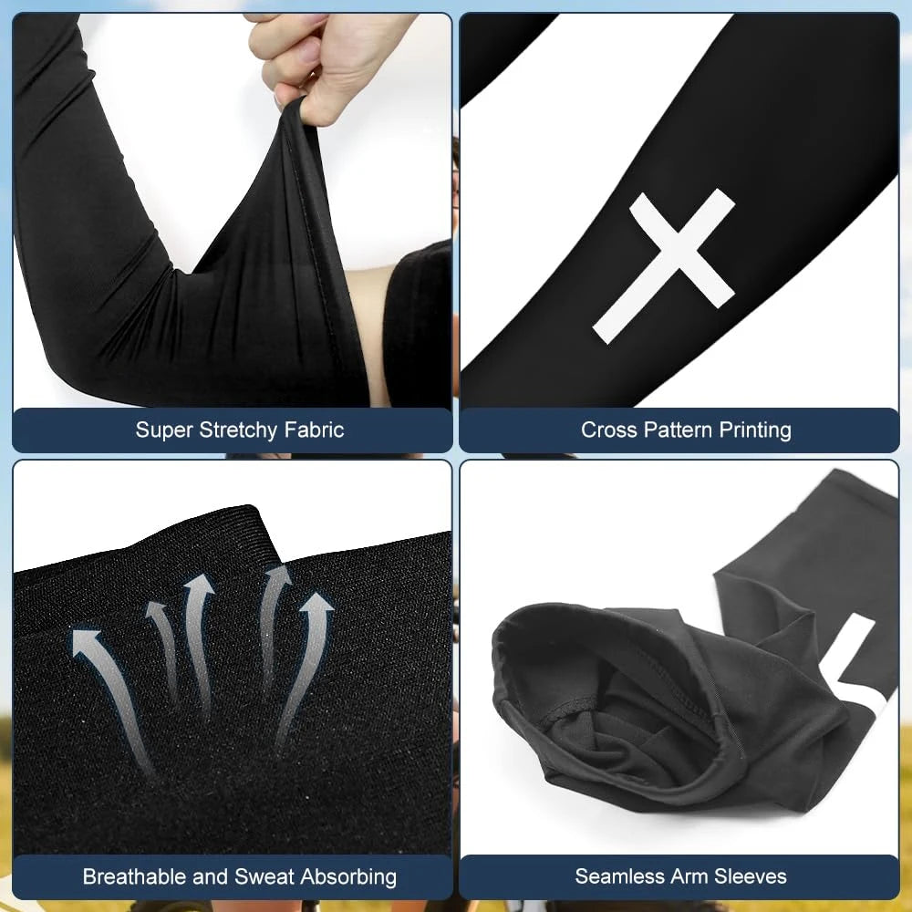 1Pair Cross UV Cooling Arm Sleeve Christian Compression Arm Sleeve Youth Football Baseball Volleyball Sports Cycling Working