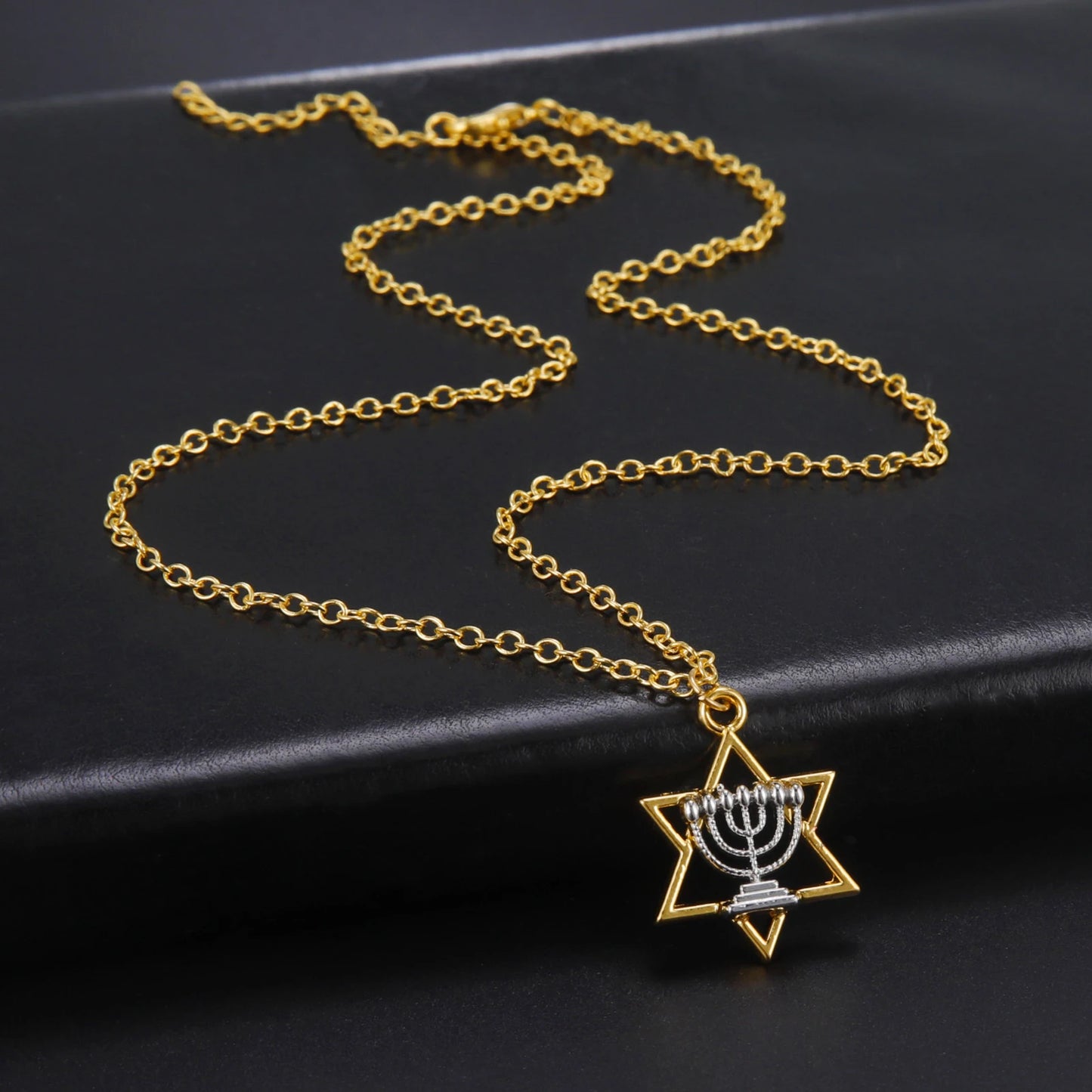 LIKGREAT Star Of David Necklace Menorah Candles Hebrew Jewish Jewelry Israel Faith Lamp Hanukkah Pendant Necklace Amulet Gift