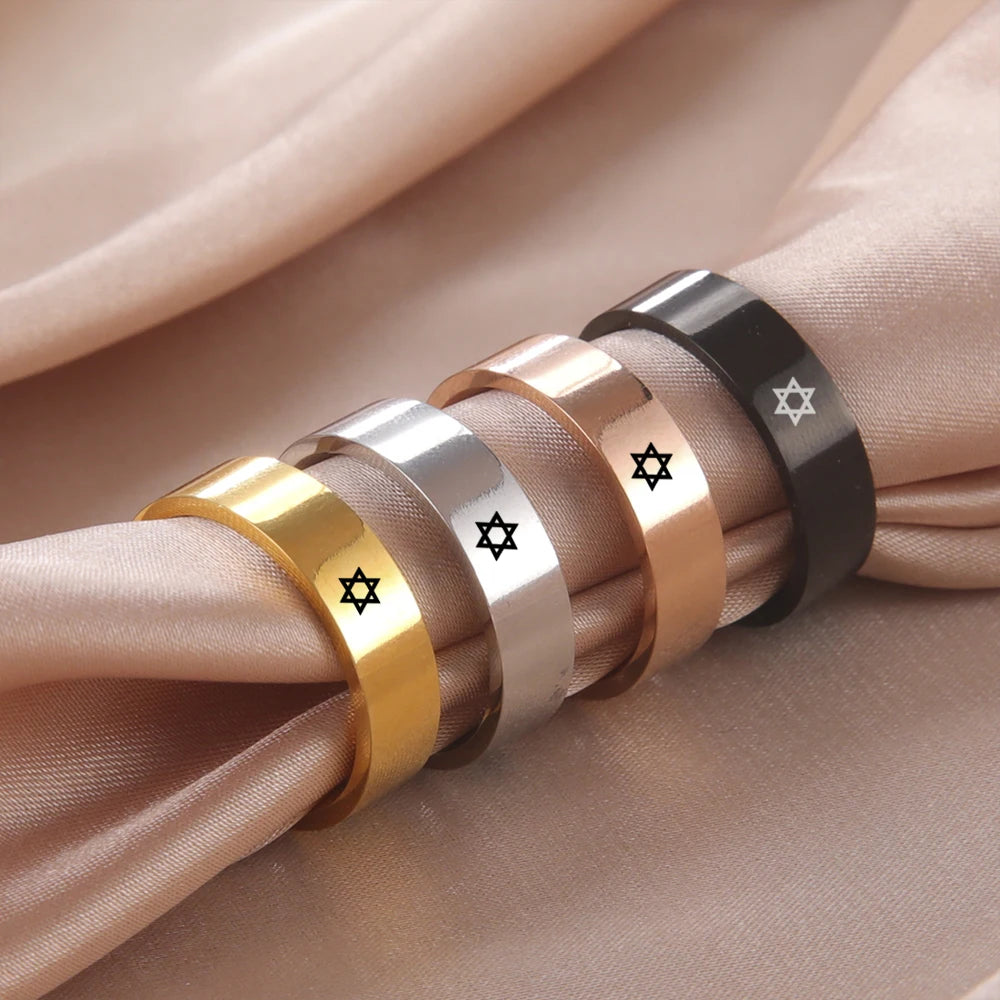 Lucktune Star of David Six Point Star Ring Stainless Steel Silver Color Rings for Men Women Jewish Religious Jewelry Gift New In