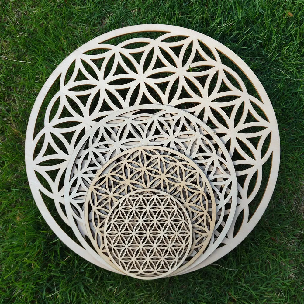 Wholesale 15/20/30cm High Quality Wooden Sign Flower Of Life Sacred Geometry Home Decoration Wood Coaster for Home Wall Decor