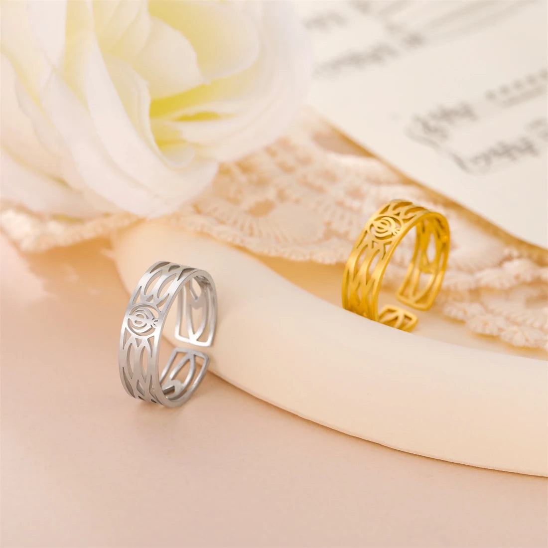EUEAVAN Fashion Sikhism Symbol Rings For Women Men Stainless Steel Adjustable Classic Sikh Khanda Ring Religious Amulet Jewelry