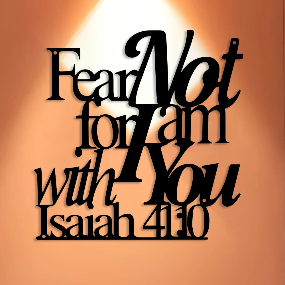 Elegant Minimalist Christian Faith Metal Wall Decor -Hebrew Script Bible Verse "Fear Not for I Am with You" -Golden - Heavy-Duty