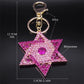 Hexagram Star of David Blessing  Keychain for Women Men Pink Rhinestone Gold Color Jewish Key Chains Jewelry chaveiro K9646S01