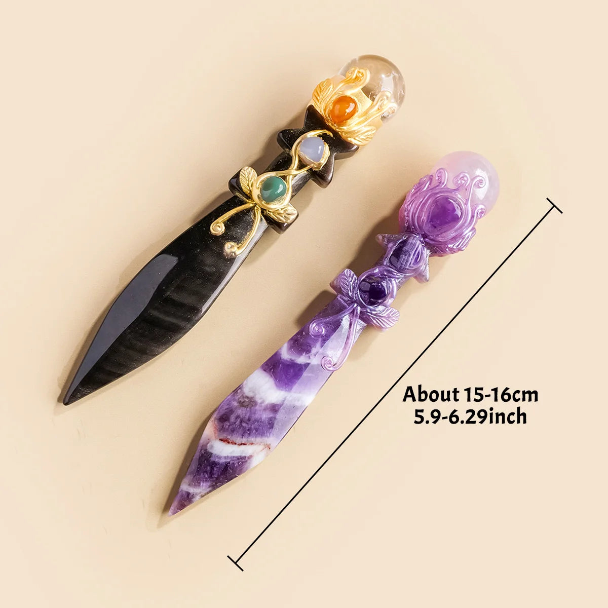 1PC Natural Crystal Athame Model Hand Carved Obsidian Chevron Amethyst Crystal Knife Witchcraft Altar Decor