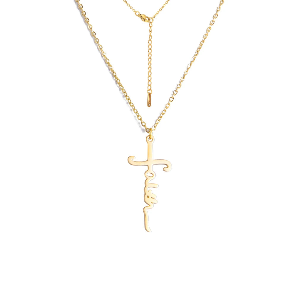 Unift Christian Faith Heart Necklace for Women Stainless Steel Vintage Religious God Bless Prayer Wedding Jewelry Gift Wholesale