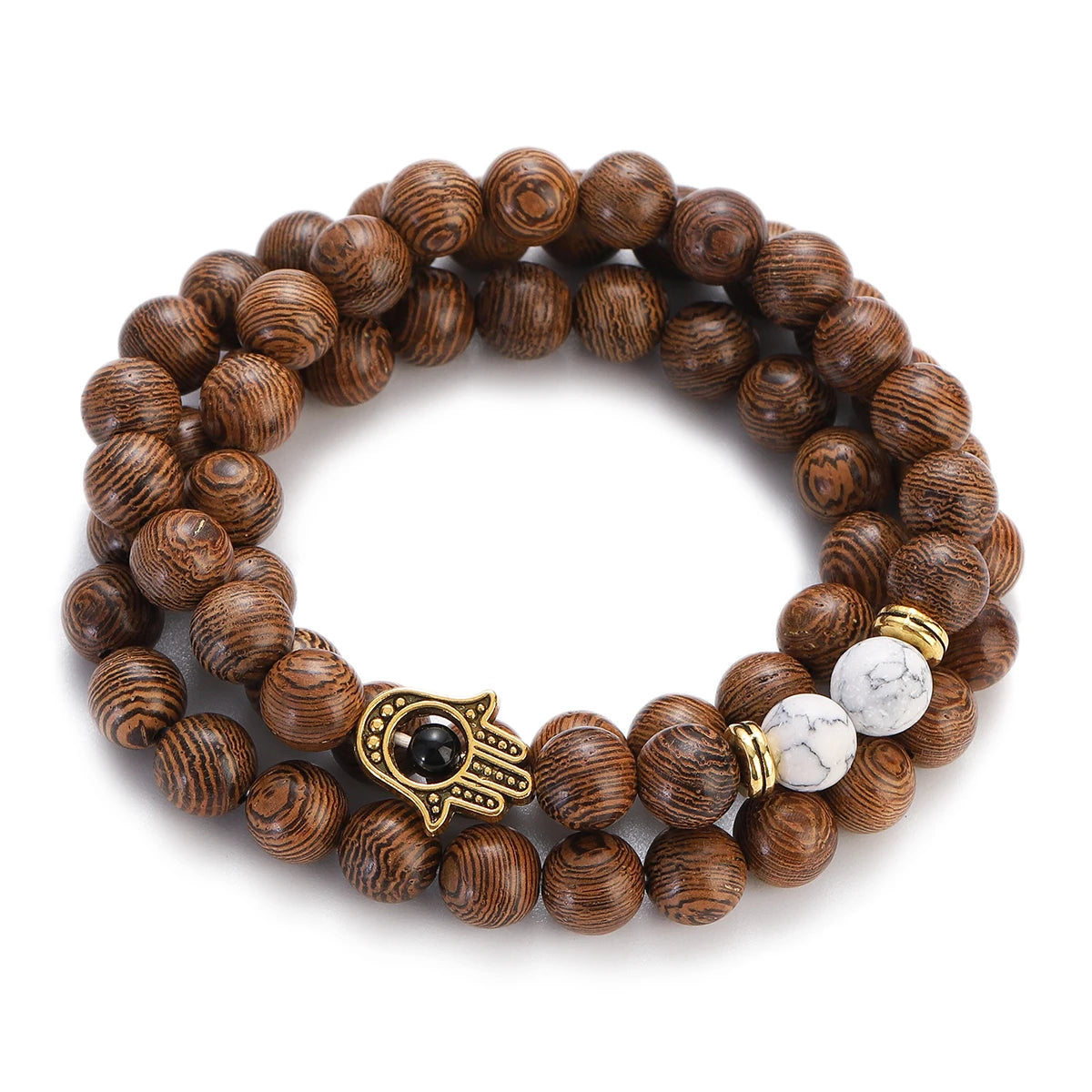 Multilayer Wood Beads Buddha Lotus OM Bracelet Tibetan Buddhist Mala Charm Rosary Bracelet Yoga Wooden For Women Men Jewelry