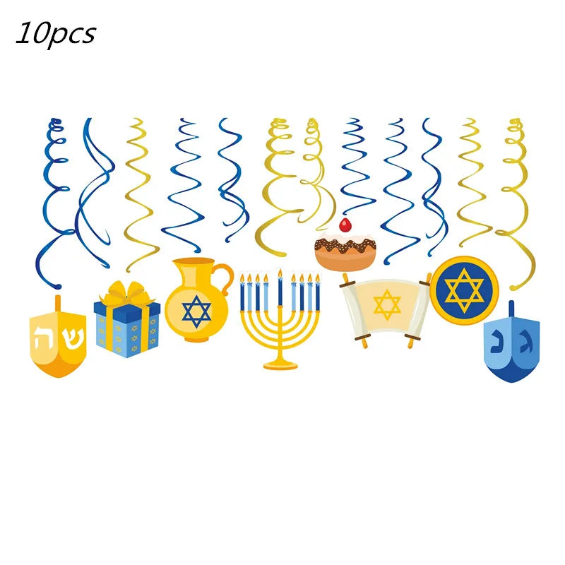 Jewish Hanukkah Birthday Party Decoration Cake Topper Balloon Candle Chanukah Party Supplies Tableware Banner Backdrop
