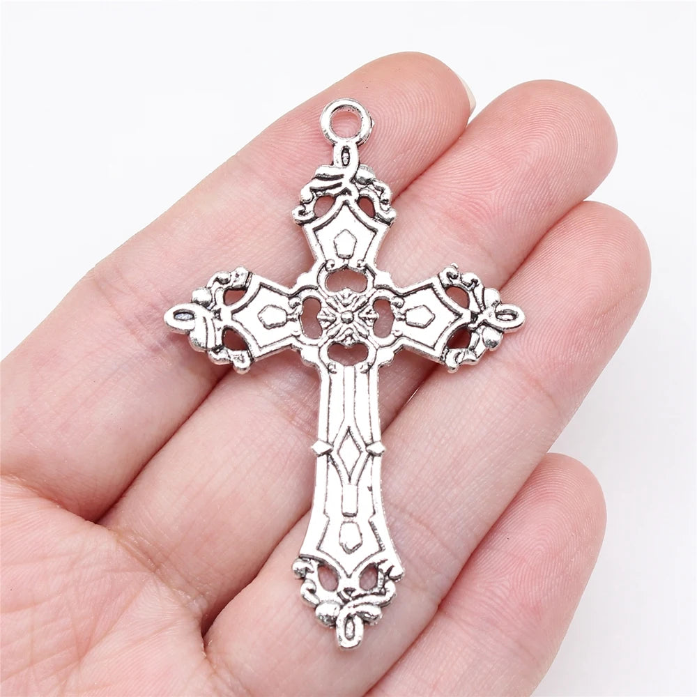 WYSIWYG 5pcs 55x36mm Antique Silver Color Gothic Cross Charms For Jewelry Making