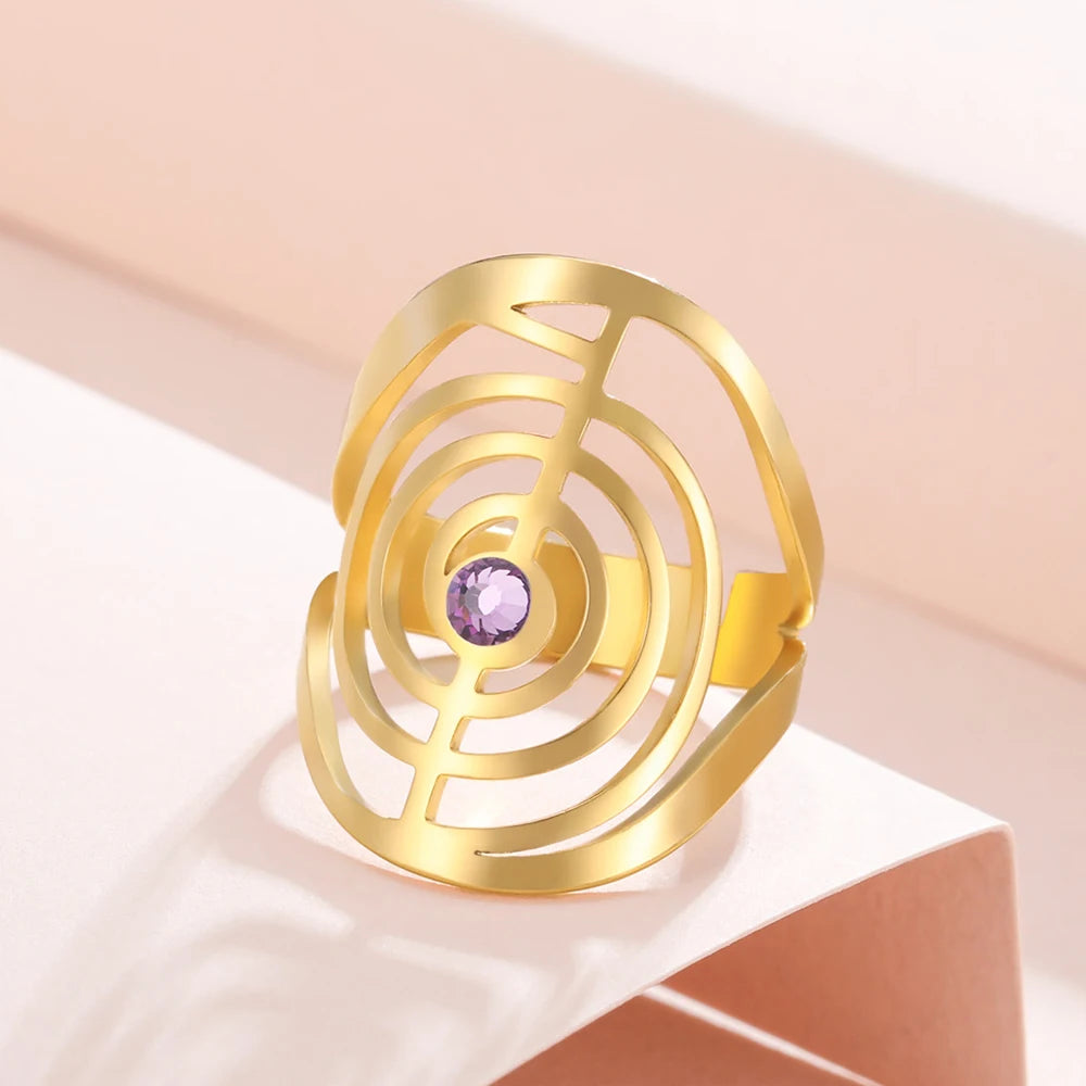 Dawapara ChoKuRei Adjustable Ring Spiral Reiki Healing Symbol Sacred Geometry Stainless Steel Ring Gift for Birthday Anniversary